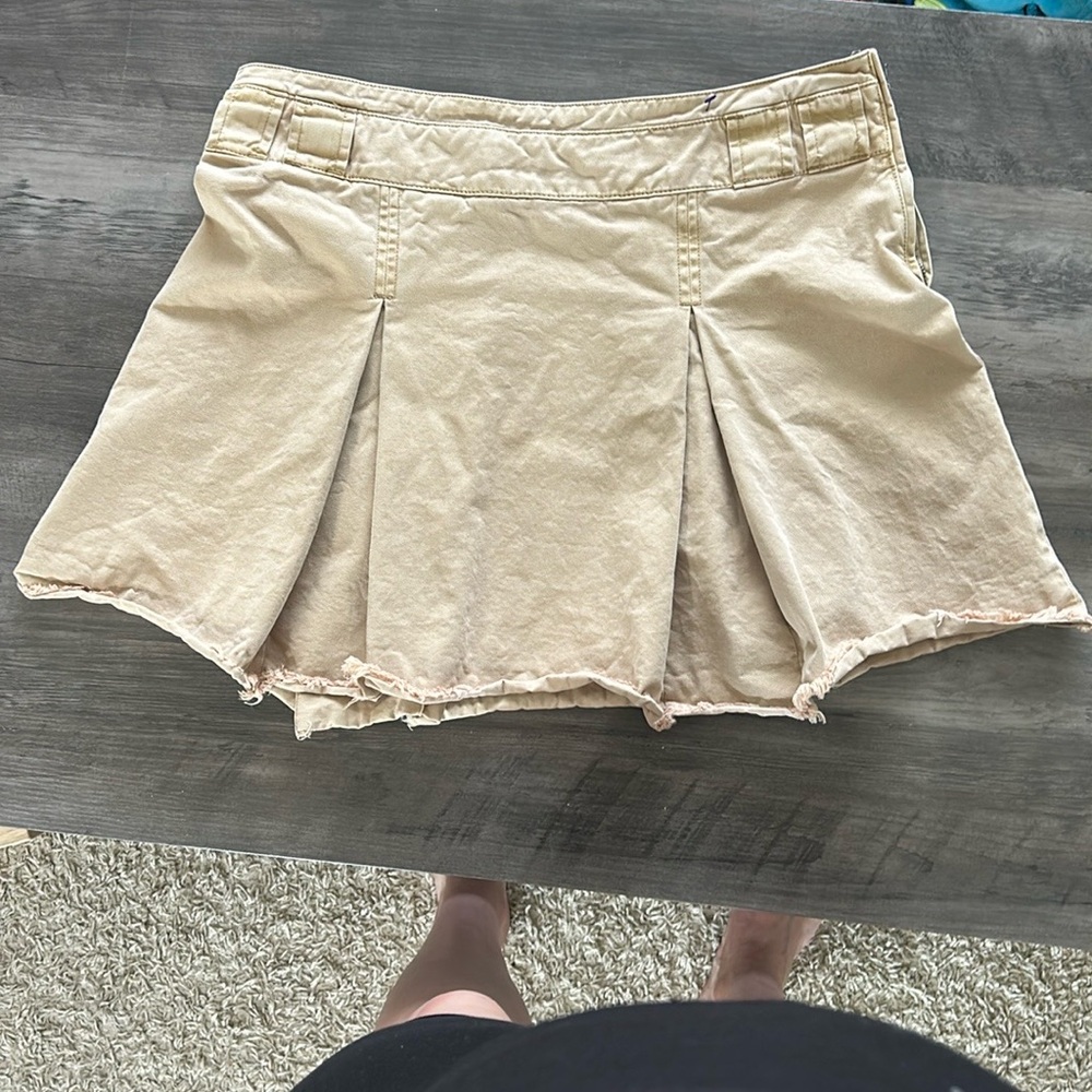 Free People Women Pleated Skirt Sand Cotton Denim Modern City Mini Sz 12